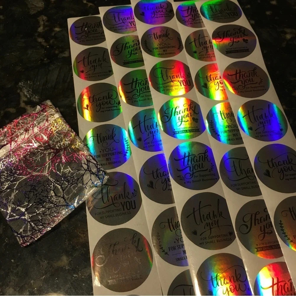 50 Count - Silver Holographic Thank You Stickers, Starter Pack, 1.5 in